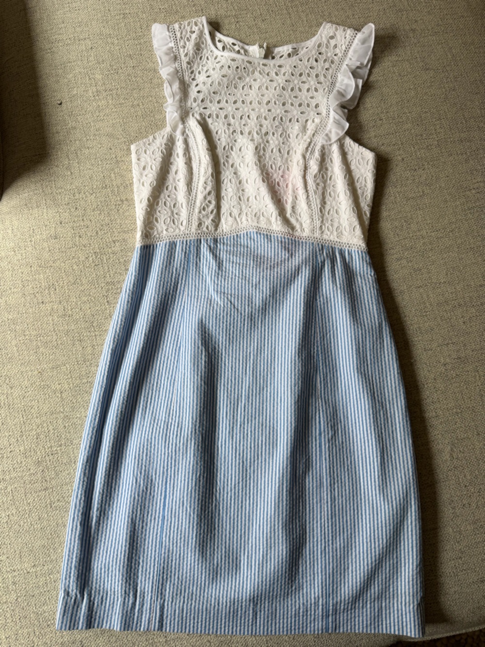 Lilly Pulitzer Blue and White Striped Midi Skirt with Cream Lace Waistband